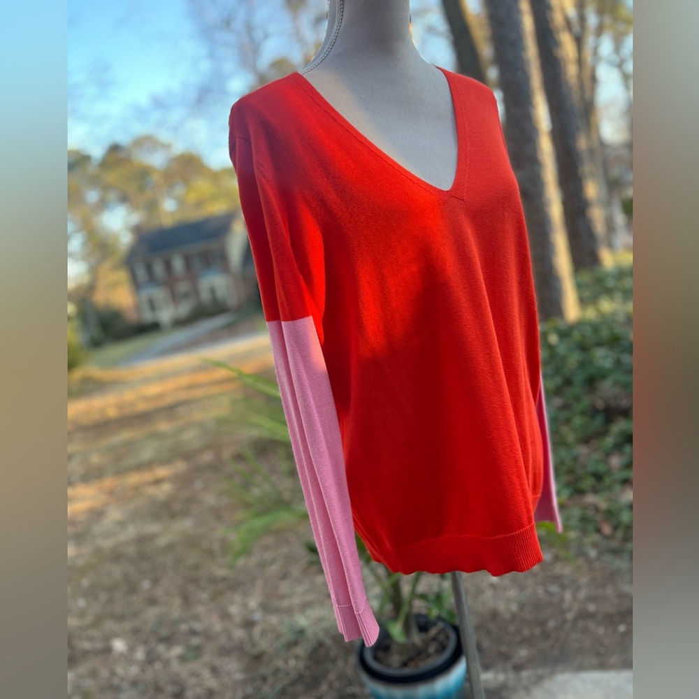 Vince Camuto Spring Layering Sweater, Large, Long Sleeve, Orange + Pink, GUC